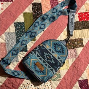 Wrangler Blue and Tan Geometric Crossbody Bag